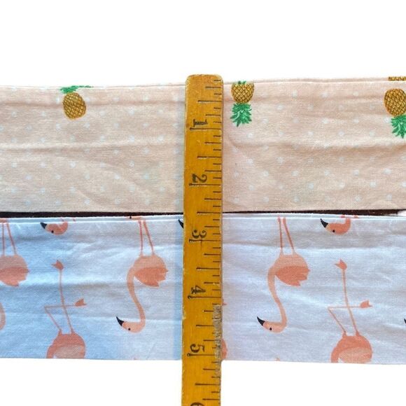 Tropical long thin white scarf with pink flamingos, also peach with pineapples - Picture 3 of 7